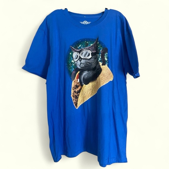 MAD Engine Mechanic Blue Cat Taco Kitty Space T-Shirt Size XL/EG/TG Streetwear - Picture 3 of 10